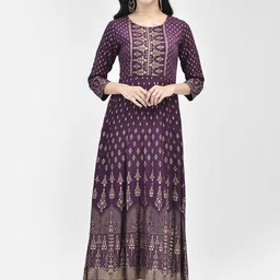 Span Women Ethnic Printed Round Neck Three-quarter Sleeve Maxi Ethnic Dress-image-27