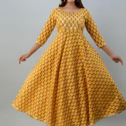 NISHABD Ethnic Motifs Printed Pure Cotton Anarkali Kurta-image-4