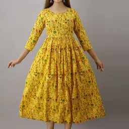 KIMAYRA Women Yellow Printed Flared Sleeves Anarkali Kurta-picture-18