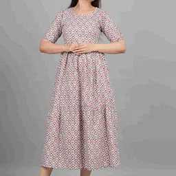 UNIBLISS Women Beige Geometric Printed Flared Sleeves Anarkali Kurta-picture-27