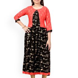 BAESD Girls Floral Printed Round Neck Pure Cotton Anarkali Kurta-image-90