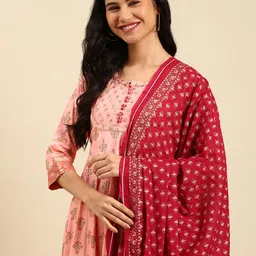 SHOWOFF Floral Printed Pastels Anarkali Kurta-image-28