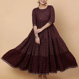 KIMAYRA Floral Printed Mirror Work Tiered Anarkali Kurta-picture-15