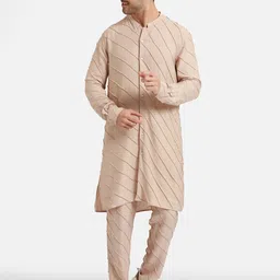 Komal Kothari Striped Mandarin Collar Thread Work Linen Kurta-image-18