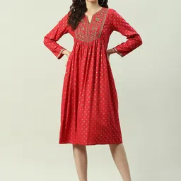 Biba Floral Printed Embroidered Ethnic Dress-picture-41