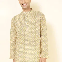 Fabindia Geometric Printed Band Collar Long Sleeves Straight Kurta-image-87