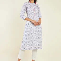 Soch Mandarin Collar Floral Printed Straight Linen Kurta-picture-43