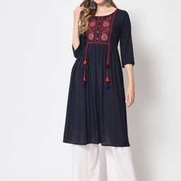 KBZ Women Embroidered Thread Work Indigo Anarkali Kurta-image-73