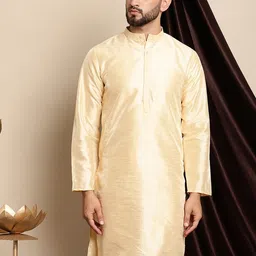 Anouk Band Collar Dupion Silk Straight Silk Cotton Regular Kurta-picture-16