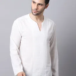 even Men White Striped Round Neck Cotton Kurta-52