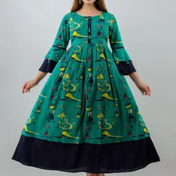Anouk Green Ethnic Motifs Printed Bell Sleeves Pure Cotton Anarkali Kurta-image-23