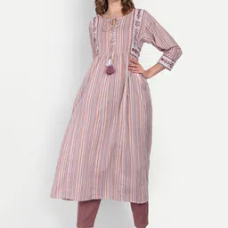 NH KAPDEWALA Women Striped Cotton Tie-Ups Neck Anarkali Kurta-image-70