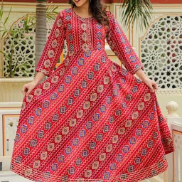 MissKurti Bandhani Printed Gotta Patti A-Line Maxi Ethnic Dress-picture-49
