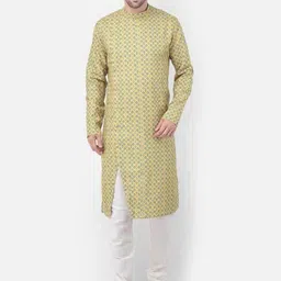 TABARD Men Yellow & White Ethnic Motifs Printed Mandarin Collar Straight Kurta-picture-18