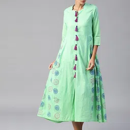 Tulsattva Women Sea Green Printed Dress-image-37
