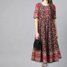 KALINI Paisley Printed Round Neck Gotta Patti Anarkali Kurta-27