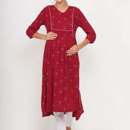 Mine4Nine Women Maroon Geometric Printed Maternity Anarkali Kurta-picture-53