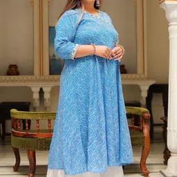 KALINI Plus Size Printed Mirror Work Angrakha Kurta image 3