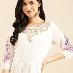 SHOWOFF Women White Ethnic Motifs Printed Anarkali Kurta-image-82