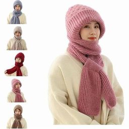 zerolex Winter Knit Hat and Scarf Set, 2-in-1 Design with Ear Protection, Fleece Lined Woollen Cap, Available in Multiple Colours image 1