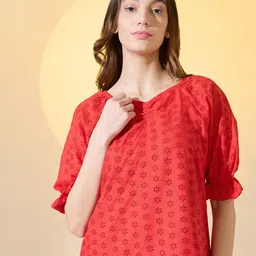 DressBerry Self Design V-neck Cotton Schiffli Top-picture-15