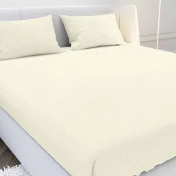 mayfair homes london Cream Solid 210 TC Cotton Fitted Bedsheet with 2 Pillow Covers Satin Stripe 2024 Collection-picture-17