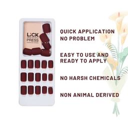 LICK 24 Pcs Matte Artificial Reusable Nail Extensions with Application Kit - Maroon image 3