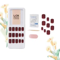 LICK 24 Pcs Matte Artificial Reusable Nail Extensions with Application Kit - Maroon image 2