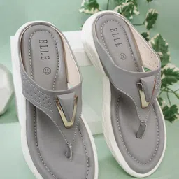 ELLE Women Grey Embellished Open Toe Flats-99