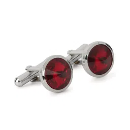 Alvaro Castagnino Rhodium-Plated Silver-Toned & Maroon Cufflink-image-70