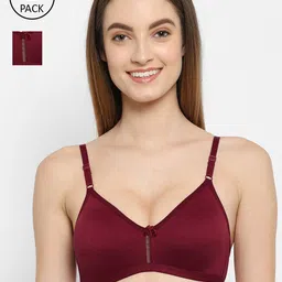 Floret Pack of 2 Maroon Solid Non Wired Medium Coverage T-shirt Bra-picture-4