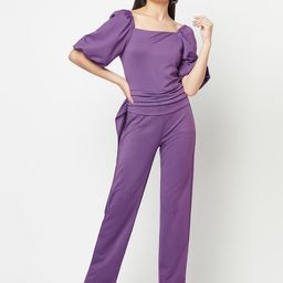iki chic Women Purple Puff Sleeves Waisted Basic Jumpsuit-picture-58