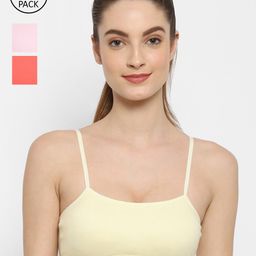 Floret Cream-Coloured & Peach-Coloured Set Of 3 Solid Bralette Bra-21