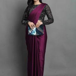 KALINI Magenta Sequinned Satin Saree-picture-24