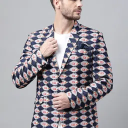 Hangup Men Blue Printed Single-Breasted Blazers-29