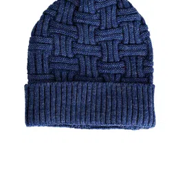 Bharatasya Men Blue Self Design Knitted Beanie-image-87