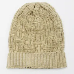 Bharatasya Men Beige Self Design Acrylic Wool Beanie-picture-13