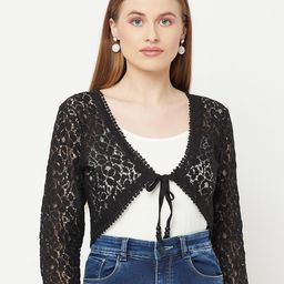 Espresso Women Black Tie-Up Lace Shrug-47