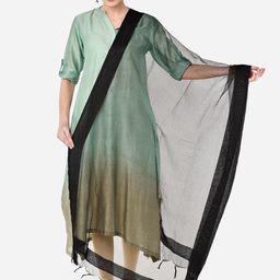 Dupatta Bazaar Black Solid Organza Dupatta with Jute Border image 1