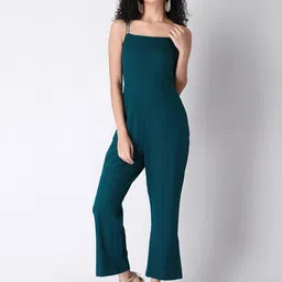 FabAlley Green Solid Shoulder Strap Basic Jumpsuit-picture-5