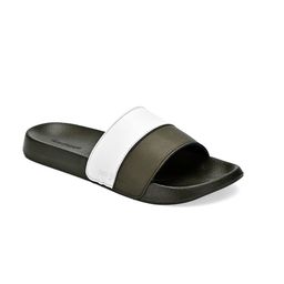 San Frissco Men Green & White Colourblocked Sliders-picture-2