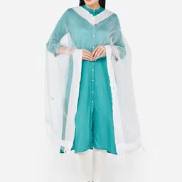 Dupatta Bazaar White Solid Organza Dupatta image 1