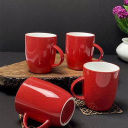 CLAY CRAFT Set of 4 Red Solid Ceramic Glossy Mugs-44