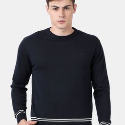 t-base Men Navy Blue Solid Round Neck Pullover Sweater-image-81