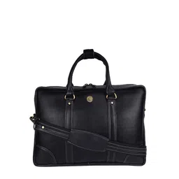 HiLEDER Unisex Black Textured Leather Laptop Bag-image-27
