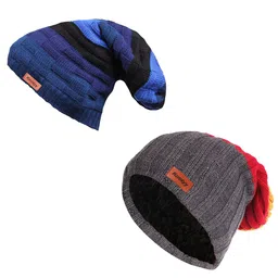 Knotyy Unisex Pack of 2 Blue & Grey Beanie-image-30
