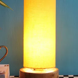 Devansh Yellow Solid Traditional Column Table Lamp with Shade image 2