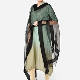 Dupatta Bazaar Black Solid Organza Dupatta with Jute Border image 5