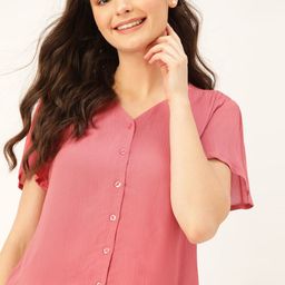 DressBerry Women Pink Crinkled Solid Top-picture-35