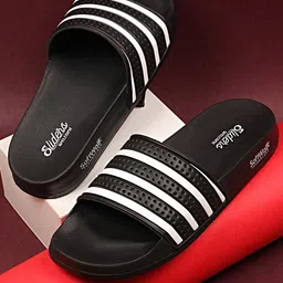 WELCOME Men Black & White Striped Sliders-image-80